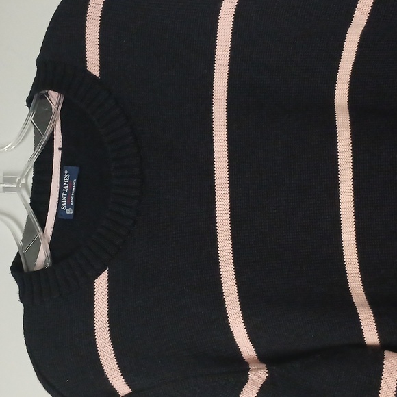 SAINT JAMES Men's NAVY and Pink Striped Sweater, gentle used excellent condition - Picture 2 of 7